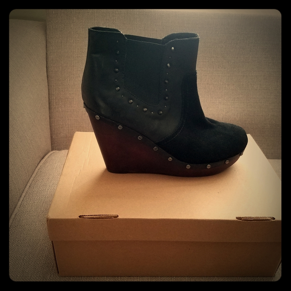 Suede and Leather Wedge Platform Booties